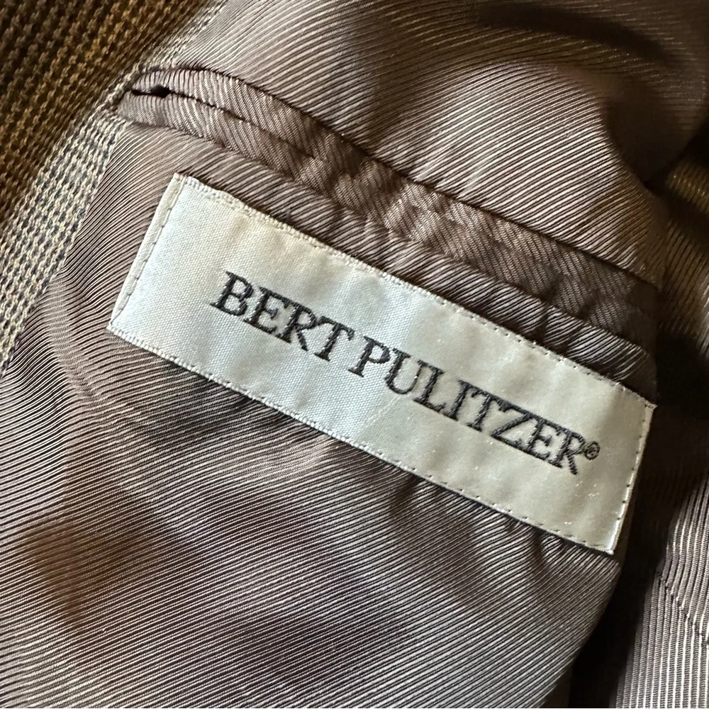 Bert Pulitzer Plaid Wool Blend Blazer Brown Two Button Mens 42